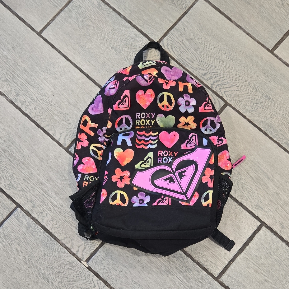 Roxy Kids' Black and Pink Patterned Backpack